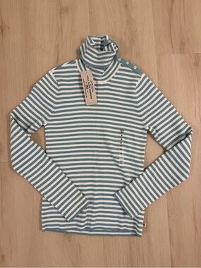 Vintage Y2K Polo Jeans Co Ralph Lauren Striped Knit Turtleneck Sweater Teal Blue